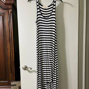 Michael Kors Black/White Strip Long Dress